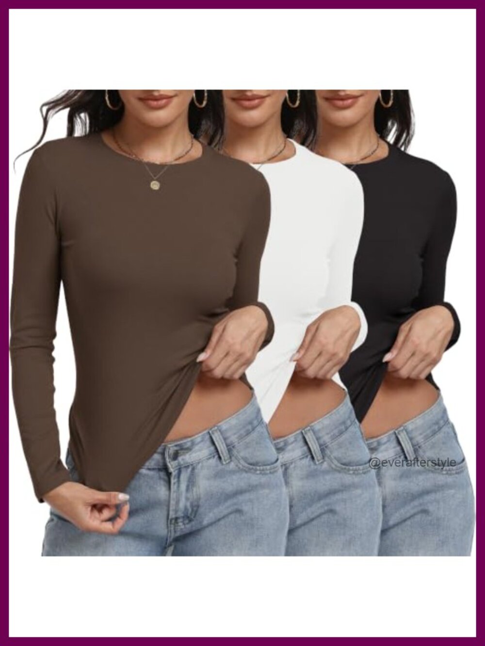 3 Pack Women Long Sleeve Fitted Underscrub Tops Crew Neck Slim Fit